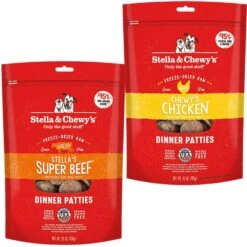 Stella & Chewy's Stella's Super Beef Dinner Patties Freeze-Dried Raw Dog Food & Stella & Chewy's Chewy's Chicken Dinner Patties Freeze-Dried Raw Dog Food