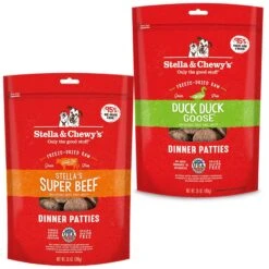 Stella & Chewy's Stella's Super Beef Dinner Patties Freeze-Dried Raw Dog Food & Stella & Chewy's Duck Duck Goose Dinner Patties Freeze-Dried Raw Dog Food