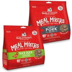 Stella & Chewy's Duck Duck Goose Meal Mixers Freeze-Dried Raw Dog Food Topper & Stella & Chewy's Meal Mixers Purely Pork Freeze-Dried Raw Dog Food Topper