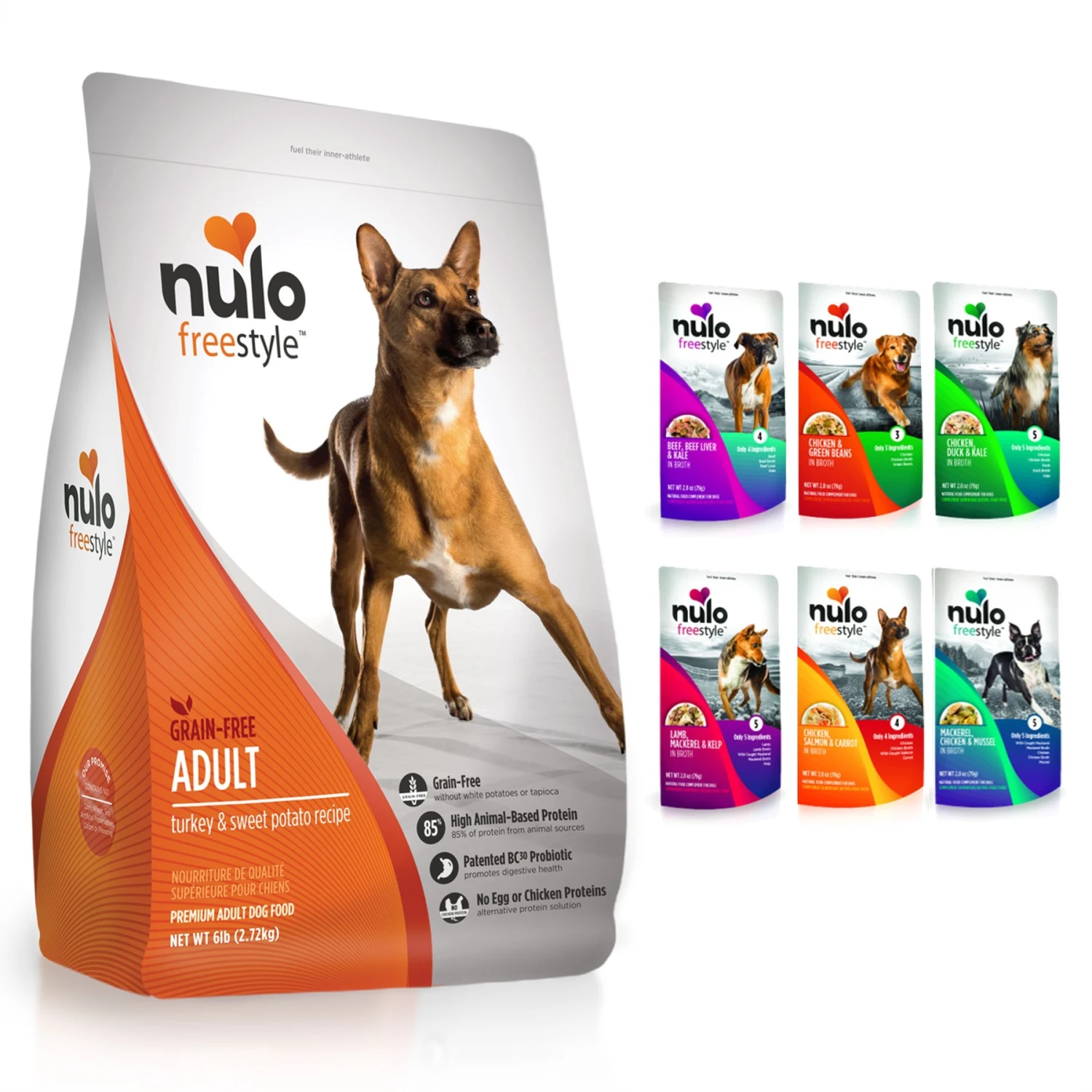 Nulo Freestyle Grain-Free Turkey & Sweet Potato Recipe Dry Dog Food & Nulo FreeStyle Variety Pack Dog Food Topper 3 Nulo Freestyle Grain-Free Turkey & Sweet Potato Recipe Dry Dog Food & Nulo FreeStyle Variety Pack Dog Food Topper