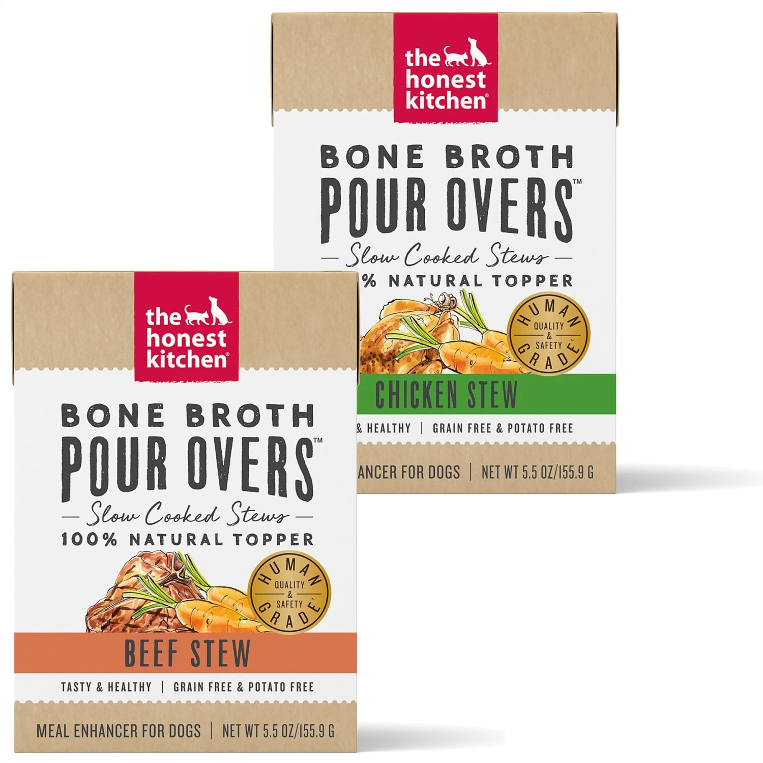 The Honest Kitchen Bone Broth POUR OVERS Beef Stew Wet Dog Food Topper & The Honest Kitchen Bone Broth POUR OVERS Chicken Stew Wet Dog Food Topper, 5.5-oz, Case Of 12 3 The Honest Kitchen Bone Broth POUR OVERS Beef Stew Wet Dog Food Topper & The Honest Kitchen Bone Broth POUR OVERS Chicken Stew Wet Dog Food Topper, 5.5-oz, Case Of 12
