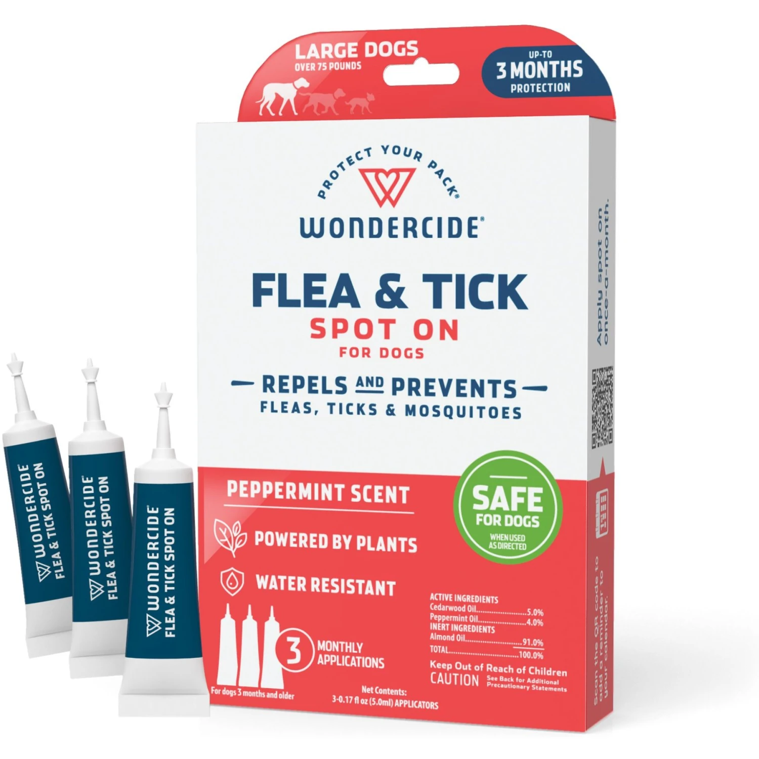 Wondercide Spot-On Peppermint Flea & Tick Spot Treatment For Large Dogs, 3 Doses (3-mos. Supply) 3 Wondercide Spot-On Peppermint Flea & Tick Spot Treatment For Large Dogs, 3 Doses (3-mos. Supply)