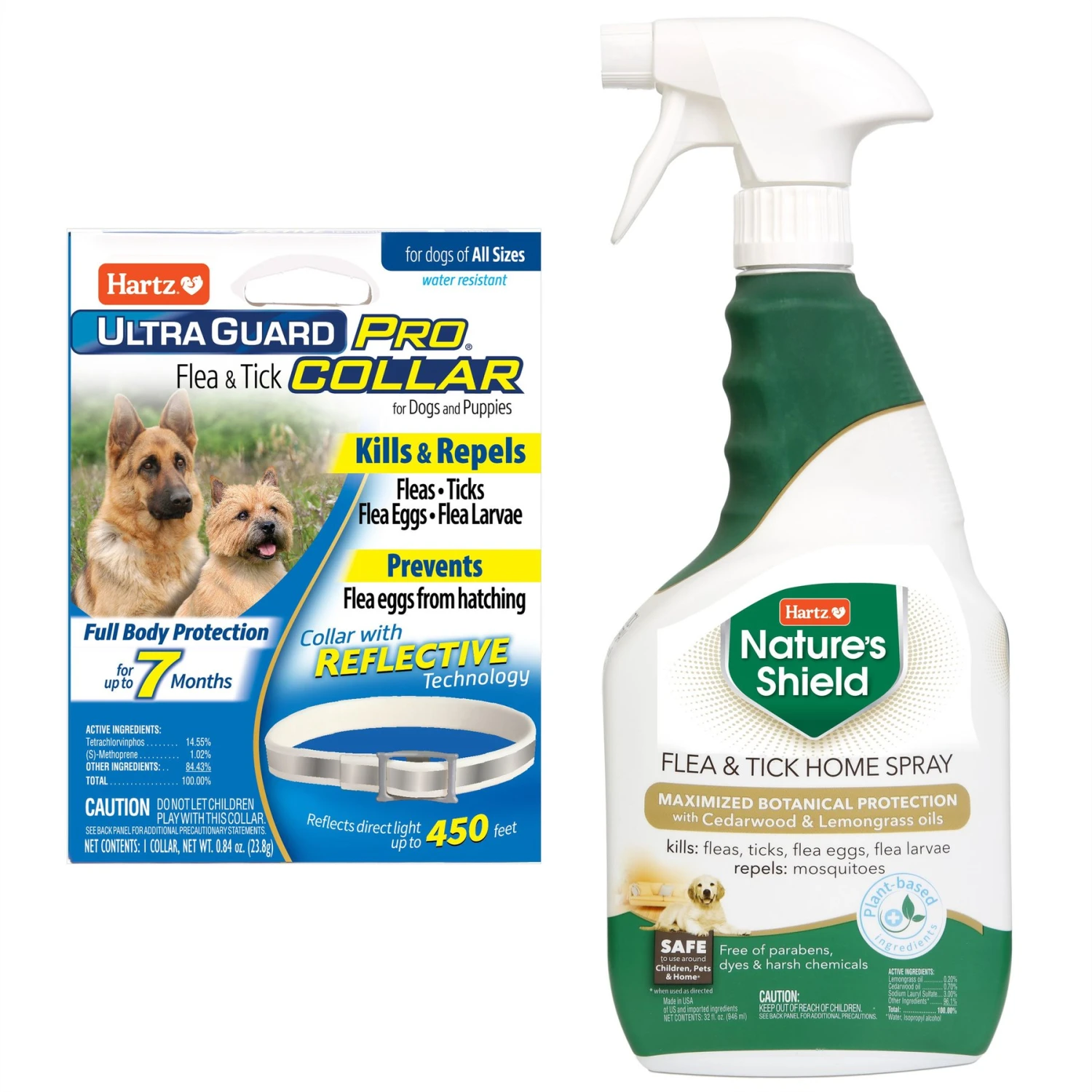 Hartz UltraGuard Pro Reflecting Flea & Tick Collar For Dogs & Puppies & Hartz Nature's Shield Natural Flea & Tick Home Spray 3 Hartz UltraGuard Pro Reflecting Flea & Tick Collar For Dogs & Puppies & Hartz Nature's Shield Natural Flea & Tick Home Spray