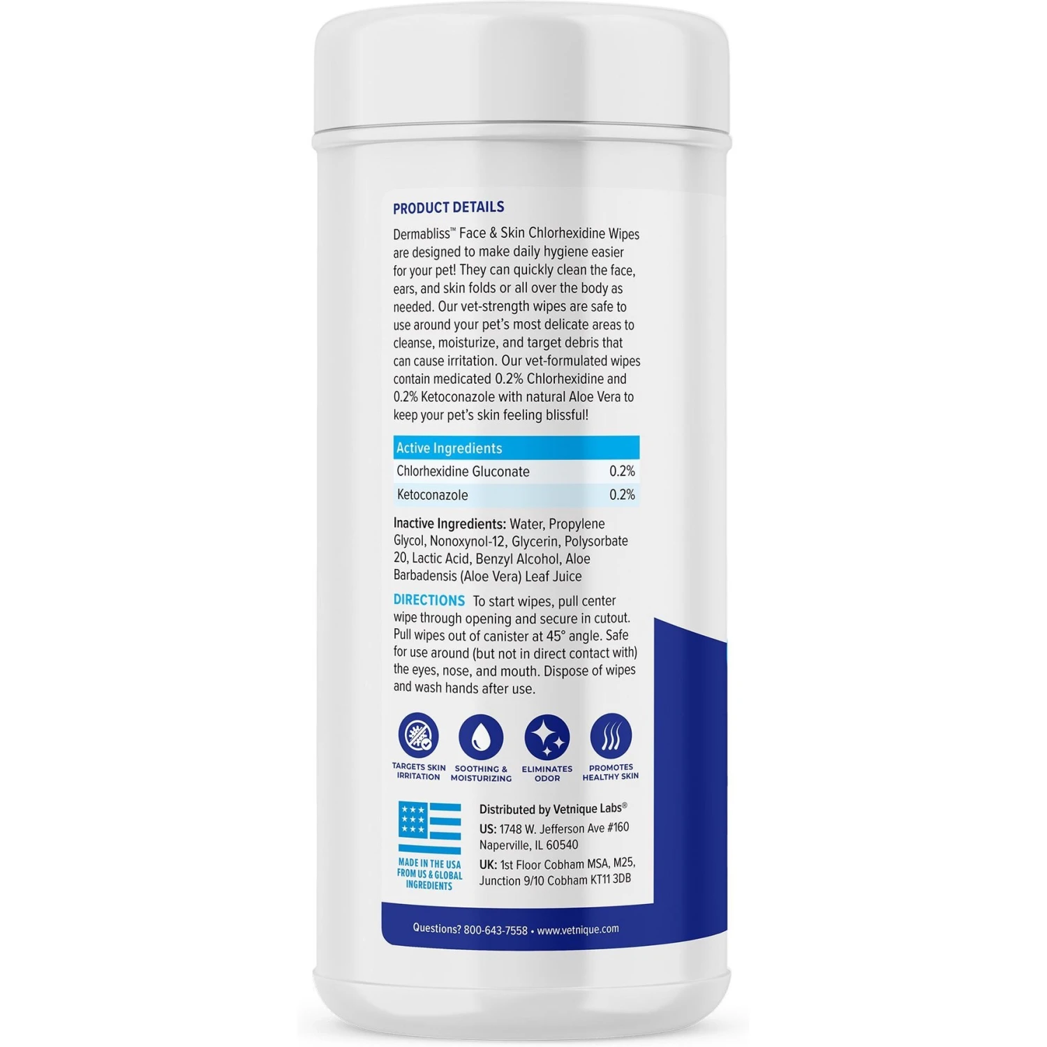 Vetnique Labs Dermabliss Medicated Face, Skin & Wrinkle Dog & Cat Wipes, 60 Count 4 Vetnique Labs Dermabliss Medicated Face, Skin & Wrinkle Dog & Cat Wipes, 60 Count - Image 2