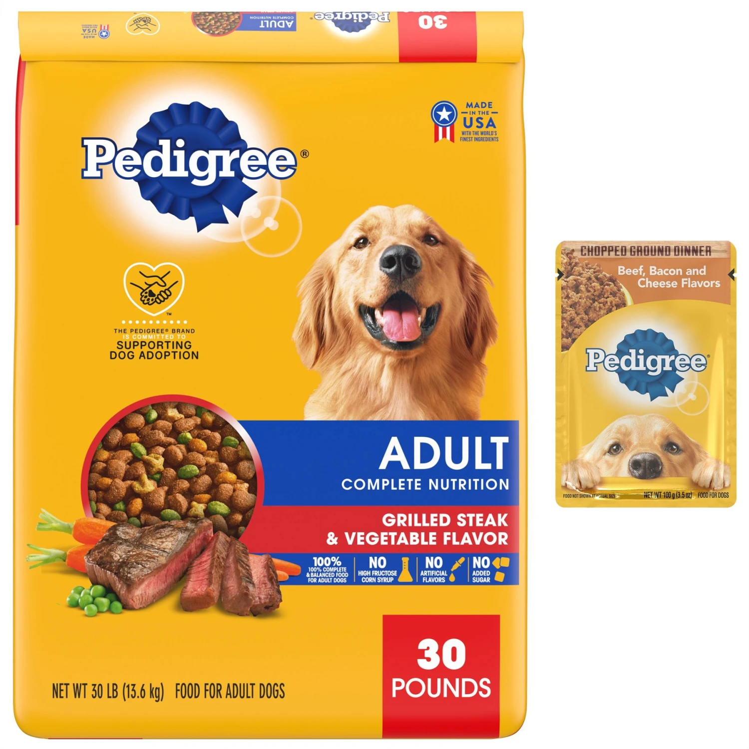 Pedigree Chopped Ground Dinner Beef, Bacon & Cheese Flavors Adult Wet Dog Food & Pedigree Complete Nutrition Grilled Steak & Vegetable Flavor Dog Kibble Adult Dry Dog Food 3 Pedigree Chopped Ground Dinner Beef, Bacon & Cheese Flavors Adult Wet Dog Food & Pedigree Complete Nutrition Grilled Steak & Vegetable Flavor Dog Kibble Adult Dry Dog Food