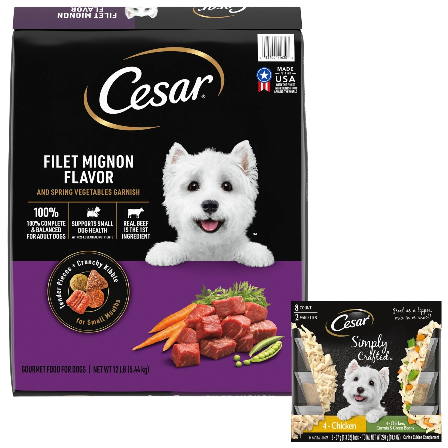 Cesar Simply Crafted Variety Pack Chicken & Chicken, Carrots & Green Beans Limited-Ingredient Adult Wet Dog Food Topper & Cesar Filet Mignon Flavor & Spring Vegetables Garnish Small Breed Dry Dog Food 3 Cesar Simply Crafted Variety Pack Chicken & Chicken, Carrots & Green Beans Limited-Ingredient Adult Wet Dog Food Topper & Cesar Filet Mignon Flavor & Spring Vegetables Garnish Small Breed Dry Dog Food
