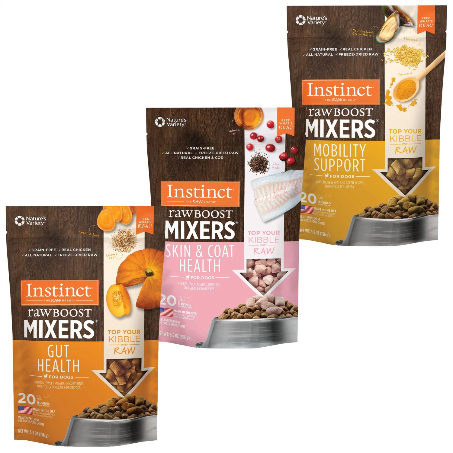 Instinct Freeze-Dried Raw Boost Mixers Grain-Free Skin & Coat Health Recipe Dog Food Topper + 2 Items 3 Instinct Freeze-Dried Raw Boost Mixers Grain-Free Skin & Coat Health Recipe Dog Food Topper + 2 Items