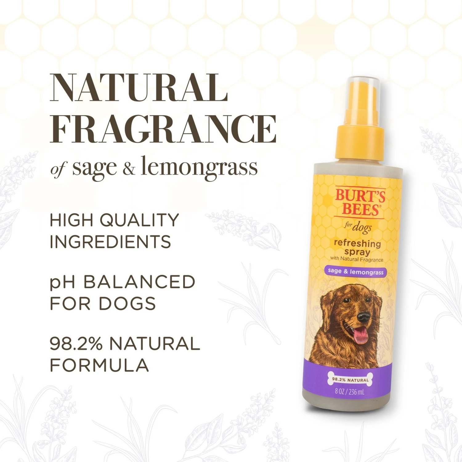 Burt's Bees Sage & Lemongrass Scented Dog Deodorizing Spray, 8-oz Bottle 6 Burt's Bees Sage & Lemongrass Scented Dog Deodorizing Spray, 8-oz Bottle - Image 4