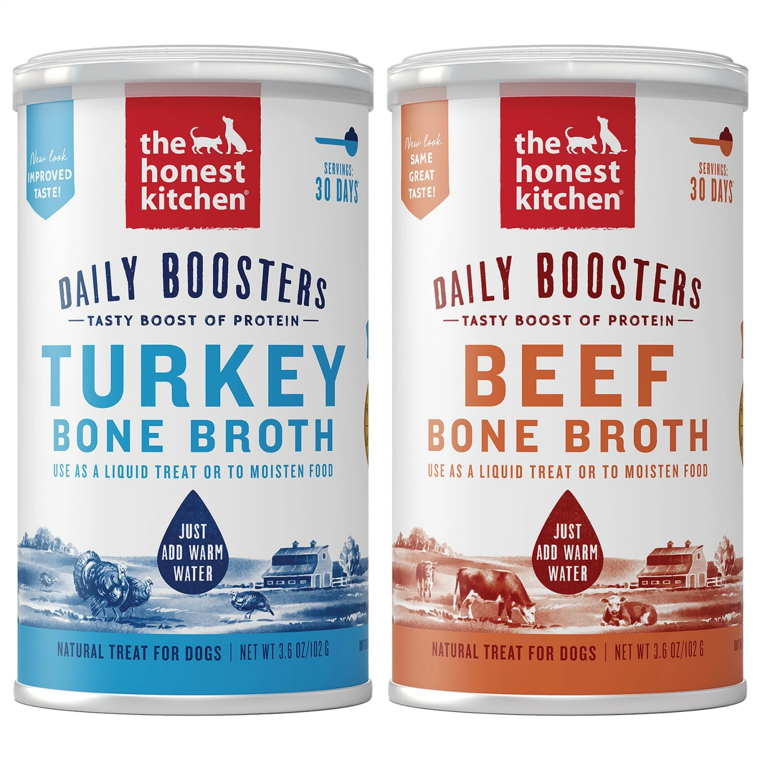 The Honest Kitchen Daily Boosters Beef Bone Broth With Turmeric For Dogs & The Honest Kitchen Daily Boosters Turkey Bone Broth With Turmeric For Dogs 3 The Honest Kitchen Daily Boosters Beef Bone Broth With Turmeric For Dogs & The Honest Kitchen Daily Boosters Turkey Bone Broth With Turmeric For Dogs