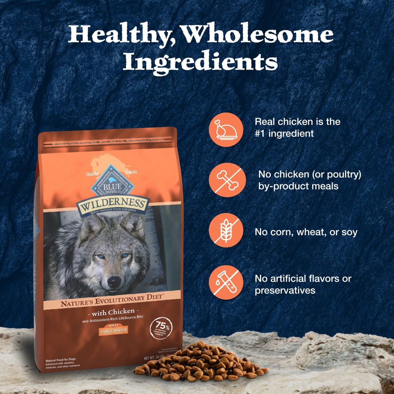 Blue Buffalo Wilderness Large Breed Adult High Protein Natural Chicken & Wholesome Grains Dry Dog Food 8 Blue Buffalo Wilderness Large Breed Adult High Protein Natural Chicken & Wholesome Grains Dry Dog Food - Image 6