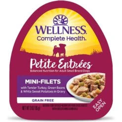 Wellness Petite Entrees Mini-Filets With Tender Turkey, Green Beans & White Sweet Potatoes In Gravy Grain-Free Wet Dog Food, 3-oz Tray, Case Of 24