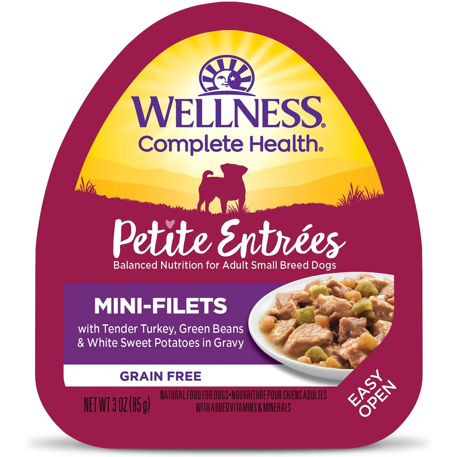 Wellness Petite Entrees Mini-Filets With Tender Turkey, Green Beans & White Sweet Potatoes In Gravy Grain-Free Wet Dog Food, 3-oz Tray, Case Of 24 3 Wellness Petite Entrees Mini-Filets With Tender Turkey, Green Beans & White Sweet Potatoes In Gravy Grain-Free Wet Dog Food, 3-oz Tray, Case Of 24