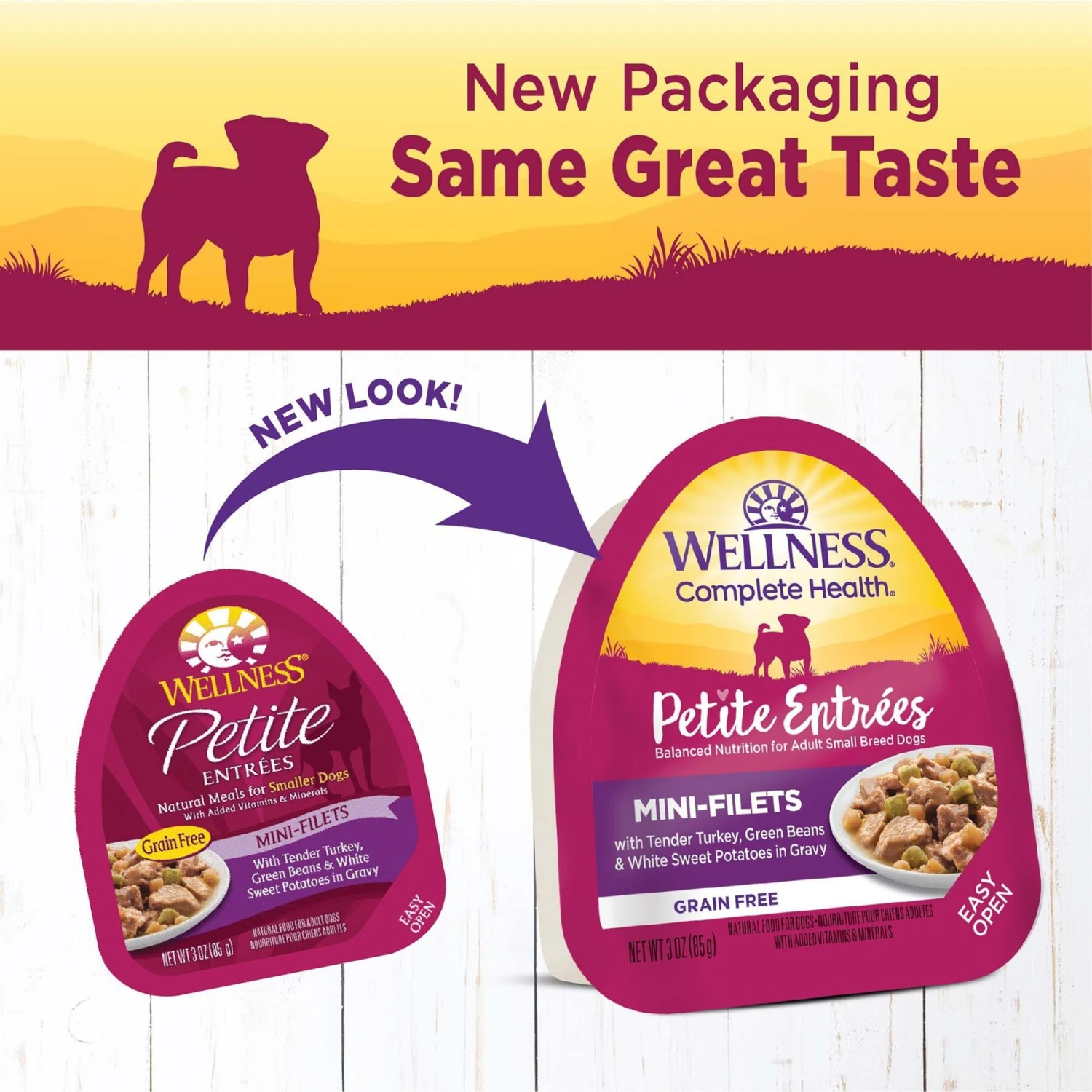 Wellness Petite Entrees Mini-Filets With Tender Turkey, Green Beans & White Sweet Potatoes In Gravy Grain-Free Wet Dog Food, 3-oz Tray, Case Of 24 4 Wellness Petite Entrees Mini-Filets With Tender Turkey, Green Beans & White Sweet Potatoes In Gravy Grain-Free Wet Dog Food, 3-oz Tray, Case Of 24 - Image 2