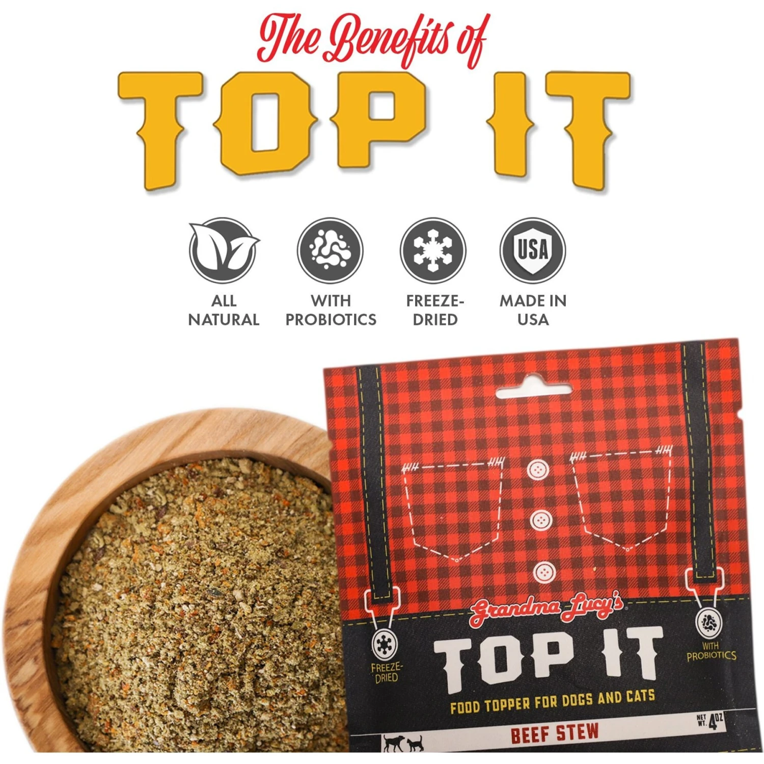 Grandma Lucy's Top It Beef Stew Grain-Free Dry Dog & Cat Food Topping, 4-oz Bag 5 Grandma Lucy's Top It Beef Stew Grain-Free Dry Dog & Cat Food Topping, 4-oz Bag - Image 3