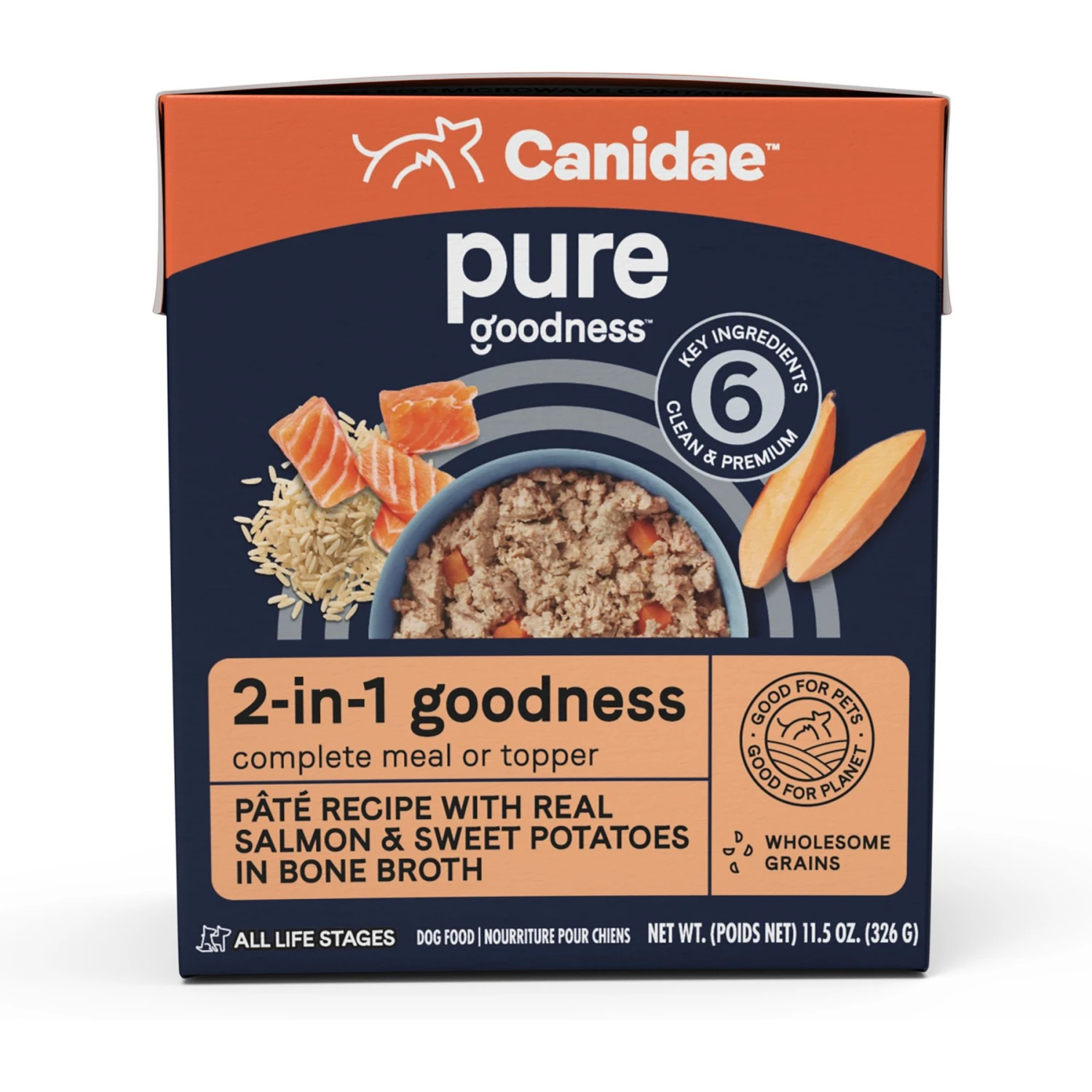 CANIDAE PURE 2-in-1 Goodness Pate Recipe Real Salmon & Sweet Potatoes In Bone Broth Wet Dog Food, 11.5-oz Box, Case Of 6 3 CANIDAE PURE 2-in-1 Goodness Pate Recipe Real Salmon & Sweet Potatoes In Bone Broth Wet Dog Food, 11.5-oz Box, Case Of 6