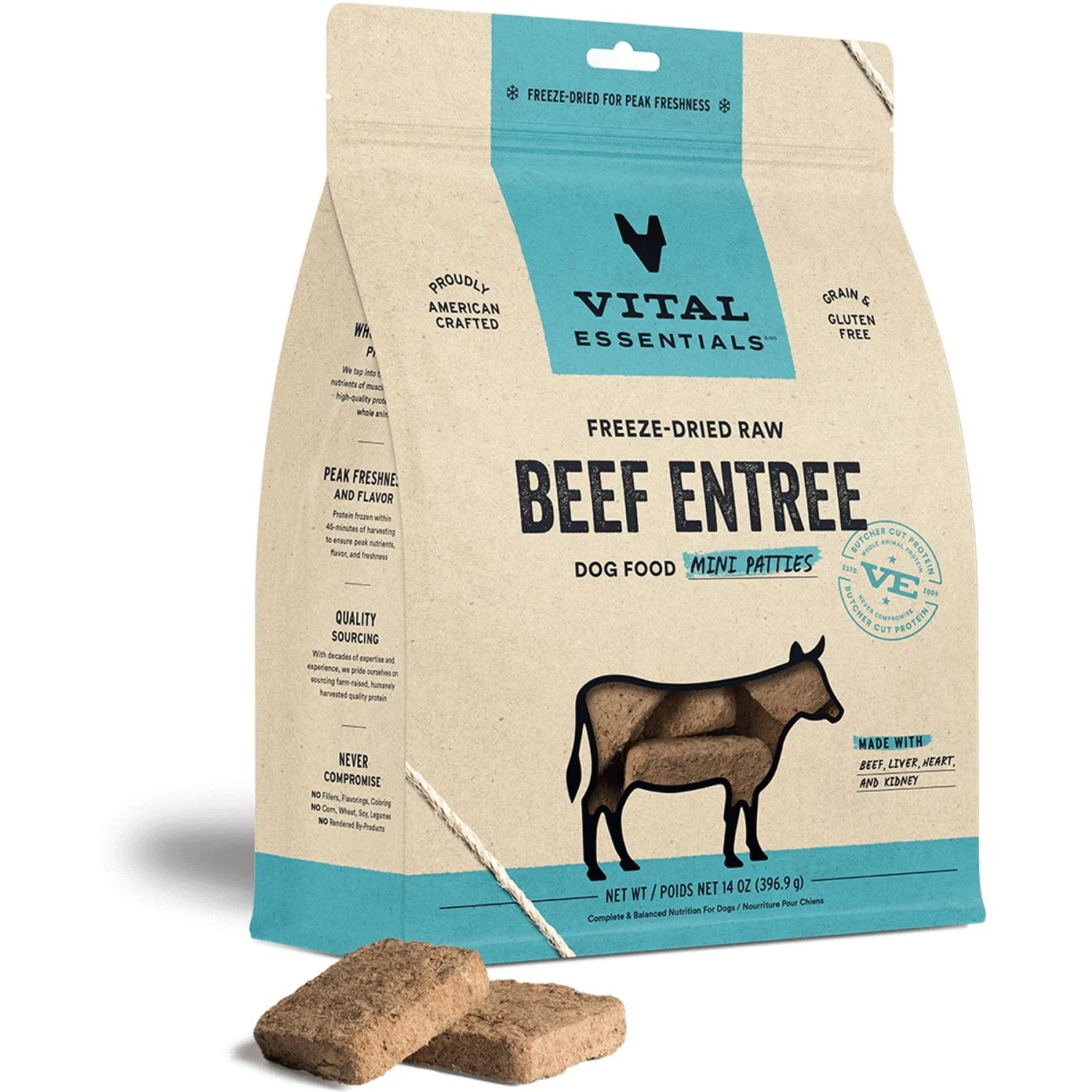 Vital Essentials Beef Mini Patties Freeze-Dried Raw Dog Food 3 Vital Essentials Beef Mini Patties Freeze-Dried Raw Dog Food