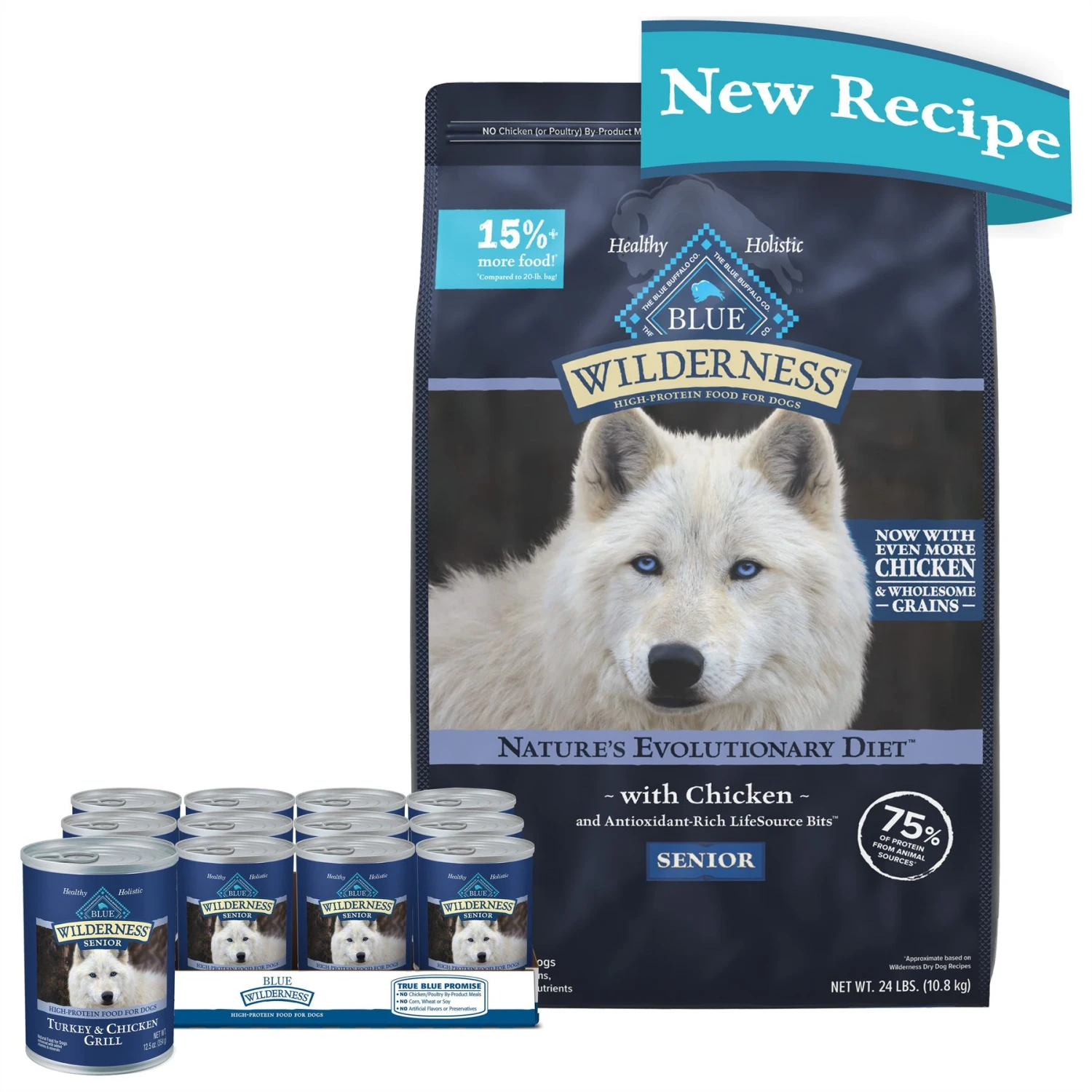 Blue Buffalo Wilderness Senior High Protein Natural Chicken & Wholesome Grains Dry Dog Food & Blue Buffalo Wilderness Turkey & Chicken Grill Grain-Free Senior Canned Dog Food 3 Blue Buffalo Wilderness Senior High Protein Natural Chicken & Wholesome Grains Dry Dog Food & Blue Buffalo Wilderness Turkey & Chicken Grill Grain-Free Senior Canned Dog Food