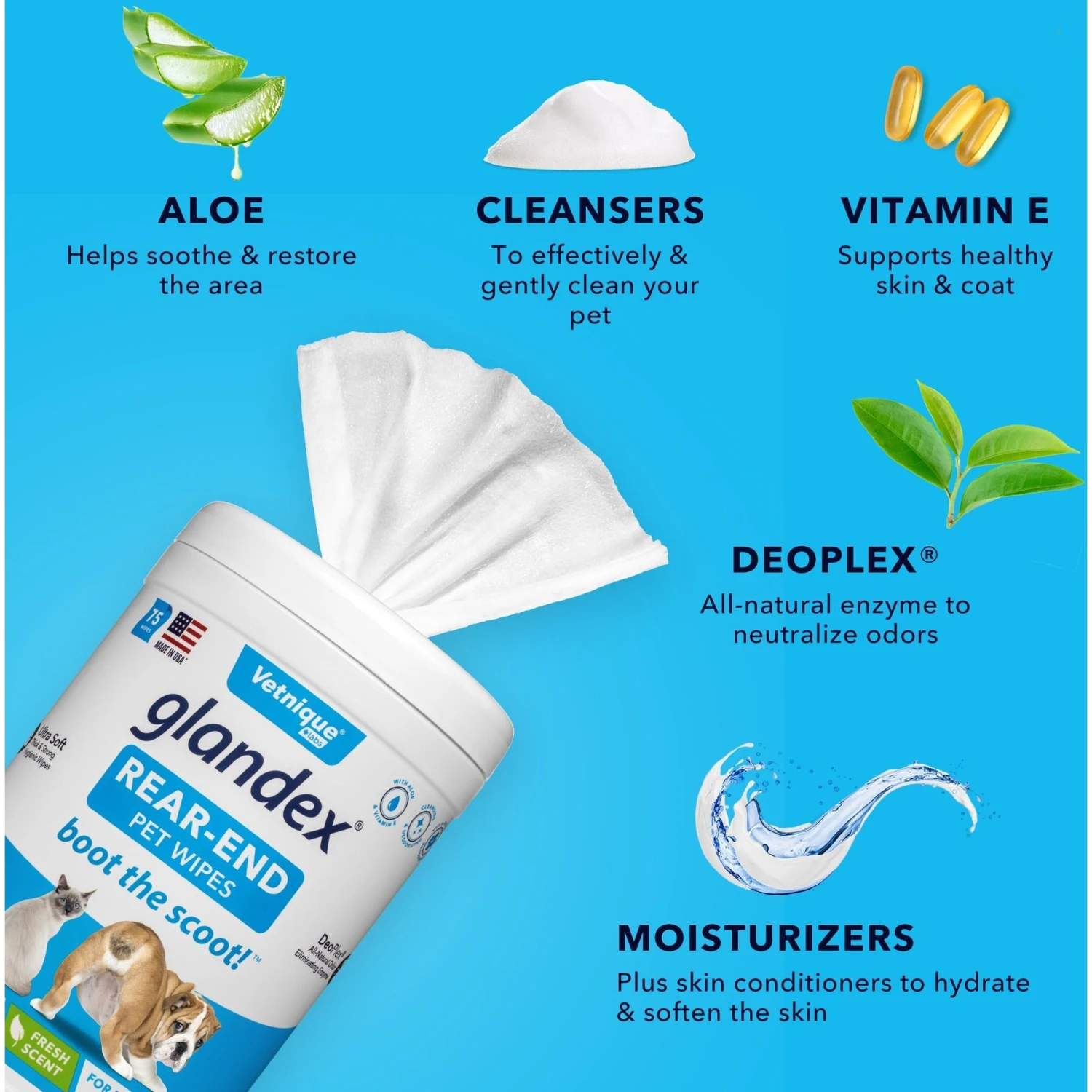Vetnique Labs Glandex Wipes Rear End Anal Gland Cleansing & Deodorizing Hygienic Rear End Boot The Scoot Dog & Cat Wipes & Vetnique Labs Glandex Anal Gland Medicated Anti Itch Spray For Dogs & Cats, 4-oz Bottle 6 Vetnique Labs Glandex Wipes Rear End Anal Gland Cleansing & Deodorizing Hygienic Rear End Boot The Scoot Dog & Cat Wipes & Vetnique Labs Glandex Anal Gland Medicated Anti Itch Spray For Dogs & Cats, 4-oz Bottle - Image 4