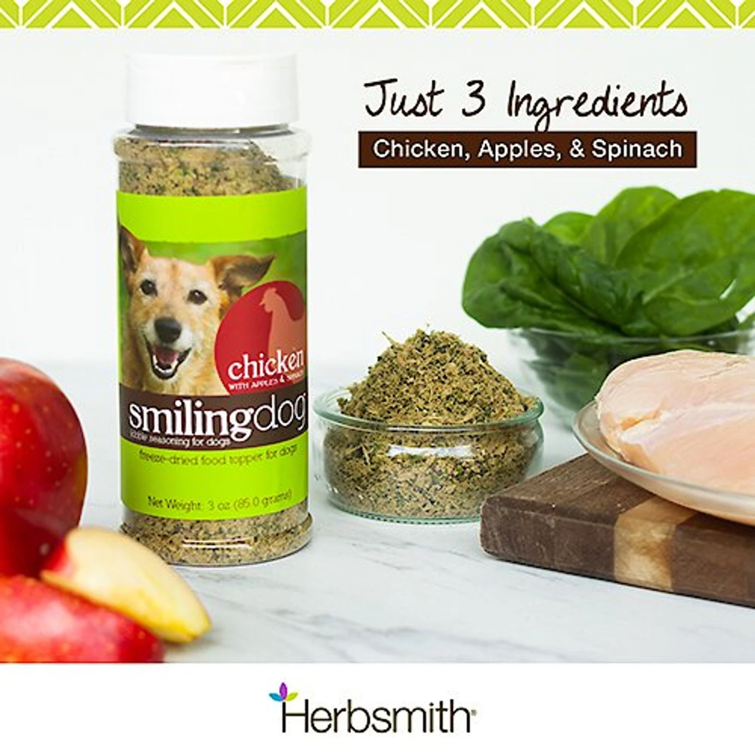 Herbsmith Smiling Dog Kibble Seasoning Freeze-Dried Chicken With Apples & Spinach Dog Food Topper 4 Herbsmith Smiling Dog Kibble Seasoning Freeze-Dried Chicken With Apples & Spinach Dog Food Topper - Image 2
