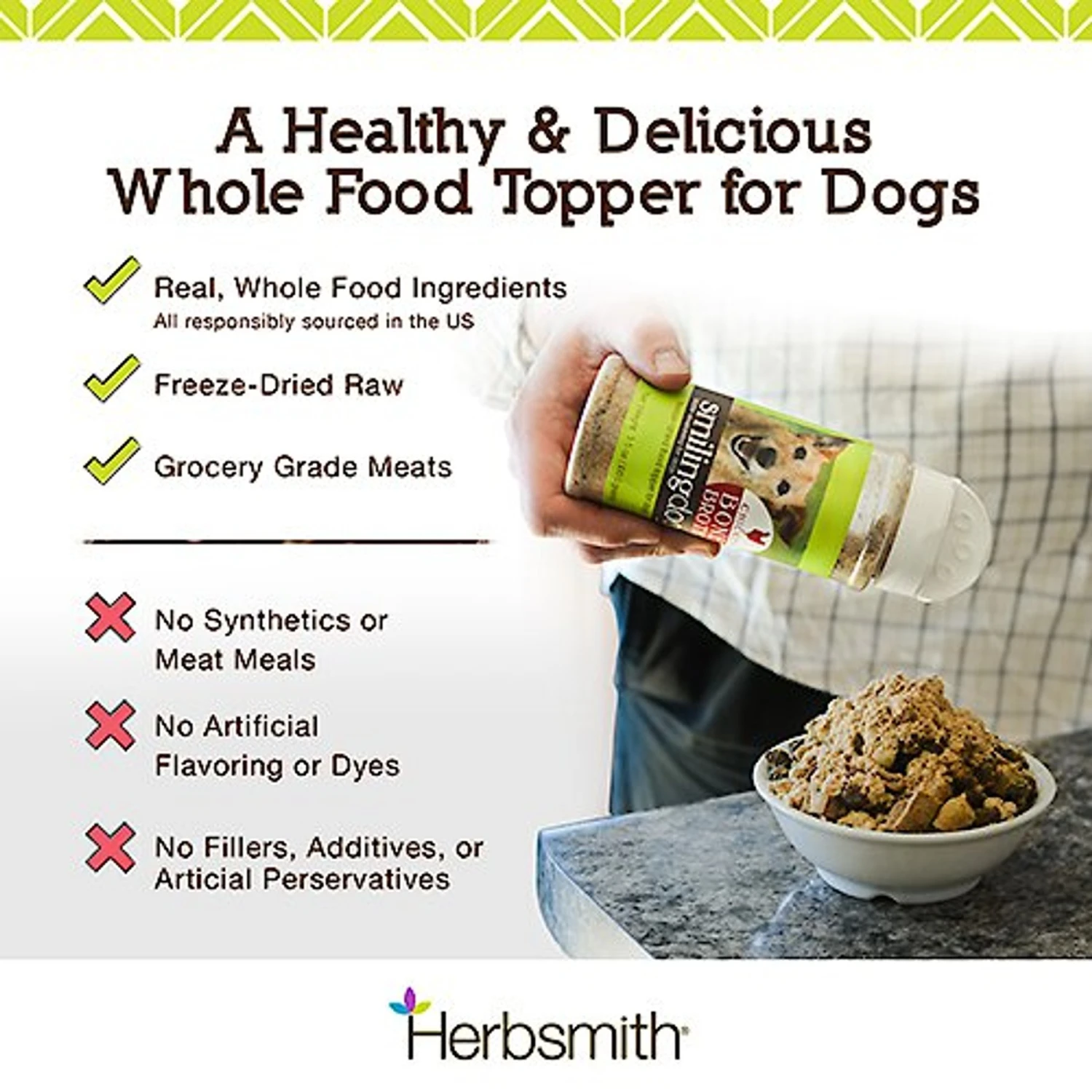 Herbsmith Smiling Dog Kibble Seasoning Freeze-Dried Chicken With Apples & Spinach Dog Food Topper 6 Herbsmith Smiling Dog Kibble Seasoning Freeze-Dried Chicken With Apples & Spinach Dog Food Topper - Image 4