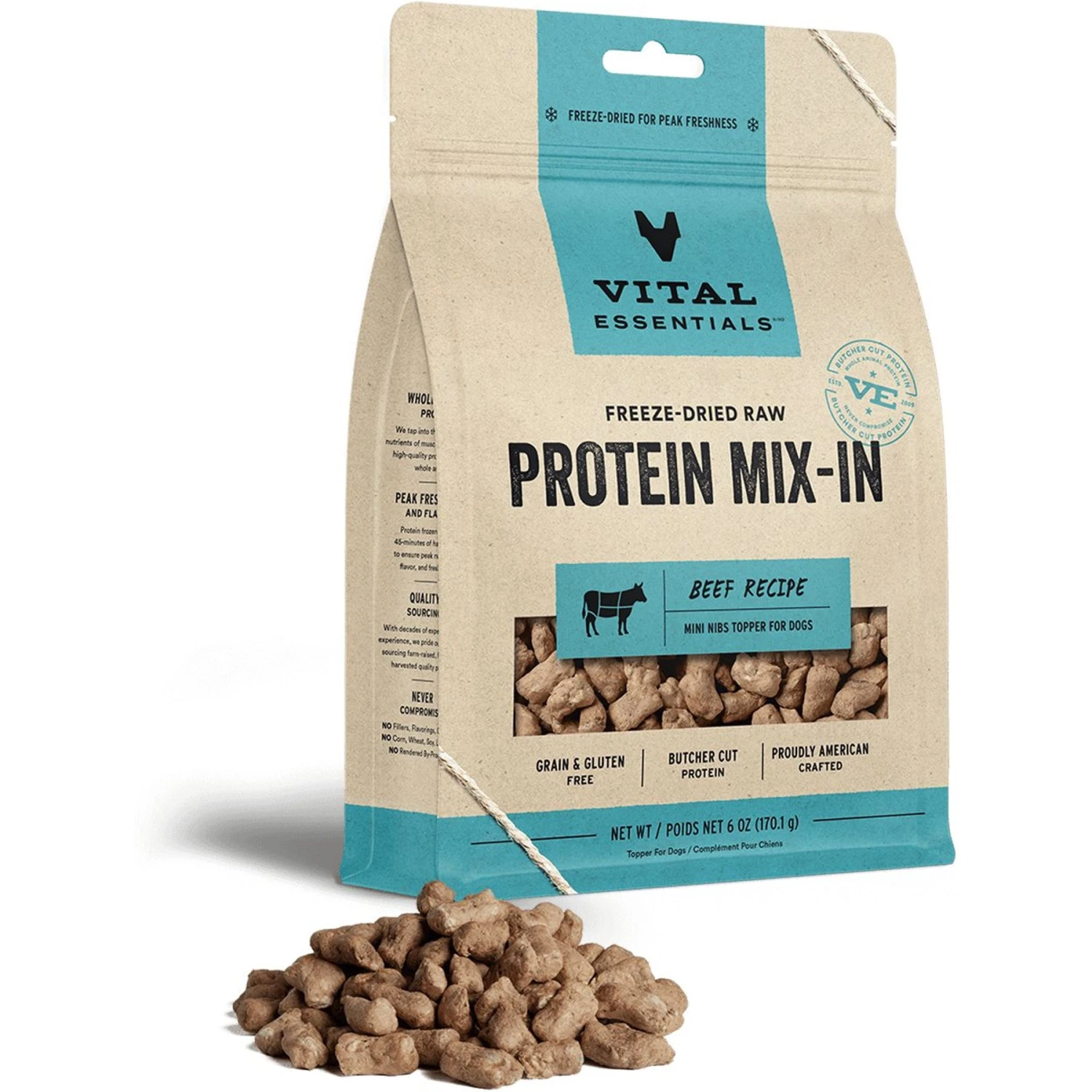 Vital Essentials Protein Mix-In Beef Recipe Mini Nibs Grain-Free Freeze-Dried Raw Dog Food Topper 3 Vital Essentials Protein Mix-In Beef Recipe Mini Nibs Grain-Free Freeze-Dried Raw Dog Food Topper