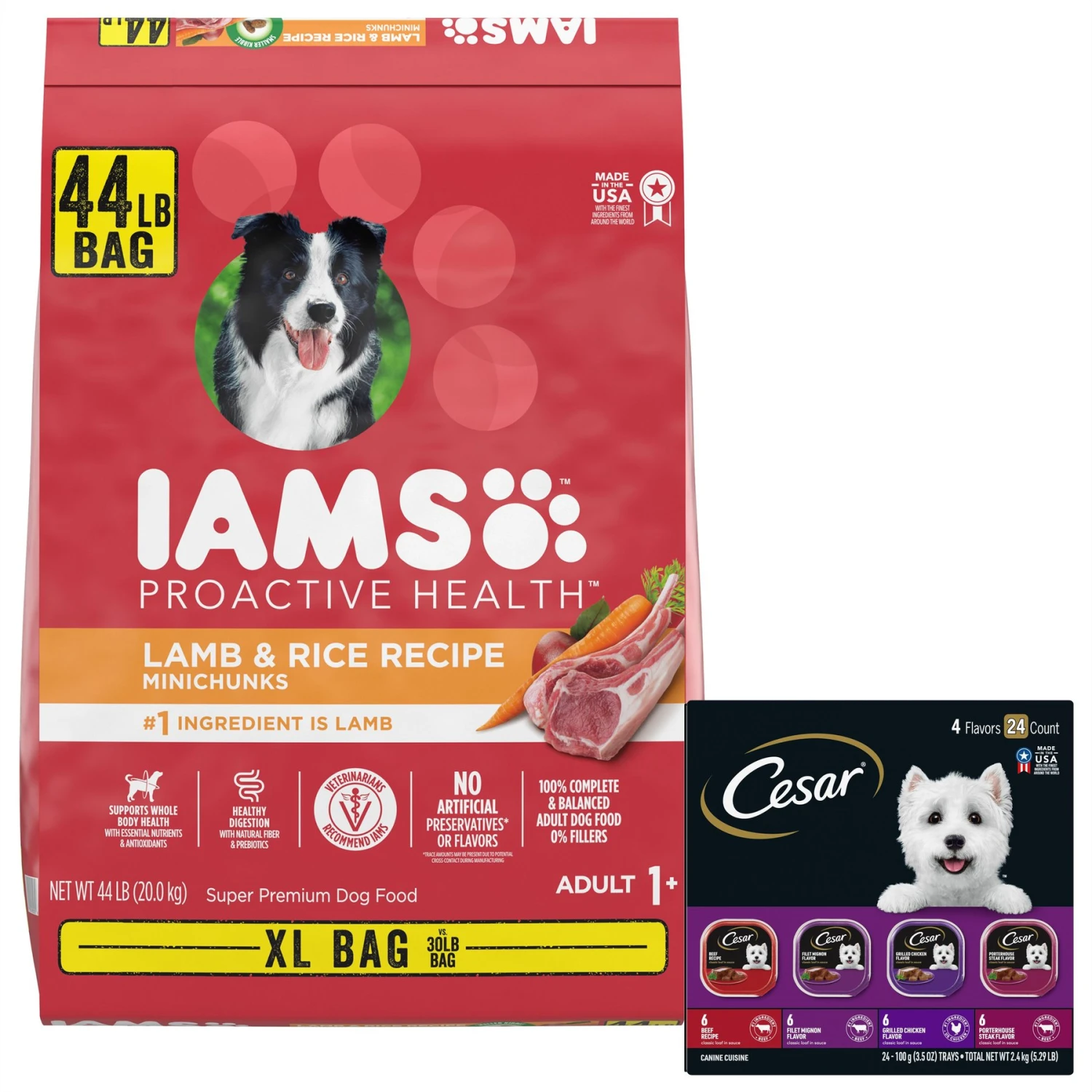 Iams Proactive Health Minichunks Small Kibble With Lamb & Rice Adult Dry Dog Food & Cesar Classic Loaf In Sauce Beef Recipe, Filet Mignon, Grilled Chicken & Porterhouse Steak Flavors Variety Pack Grain-Free Small Breed Adult Wet Dog Food Trays 3 Iams Proactive Health Minichunks Small Kibble With Lamb & Rice Adult Dry Dog Food & Cesar Classic Loaf In Sauce Beef Recipe, Filet Mignon, Grilled Chicken & Porterhouse Steak Flavors Variety Pack Grain-Free Small Breed Adult Wet Dog Food Trays