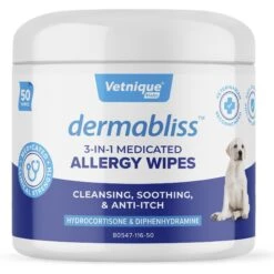 Vetnique Labs Dermabliss Medicated Hydrocortisone 3-In-1 Allergy Cat & Dog Wipes, 50 Count