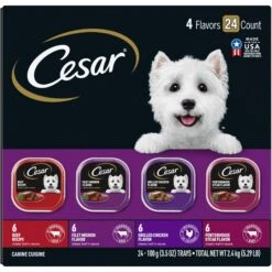Cesar Classic Loaf In Sauce Beef Recipe, Filet Mignon, Grilled Chicken & Porterhouse Steak Flavors Variety Pack Grain-Free Small Breed Adult Wet Dog Food Trays