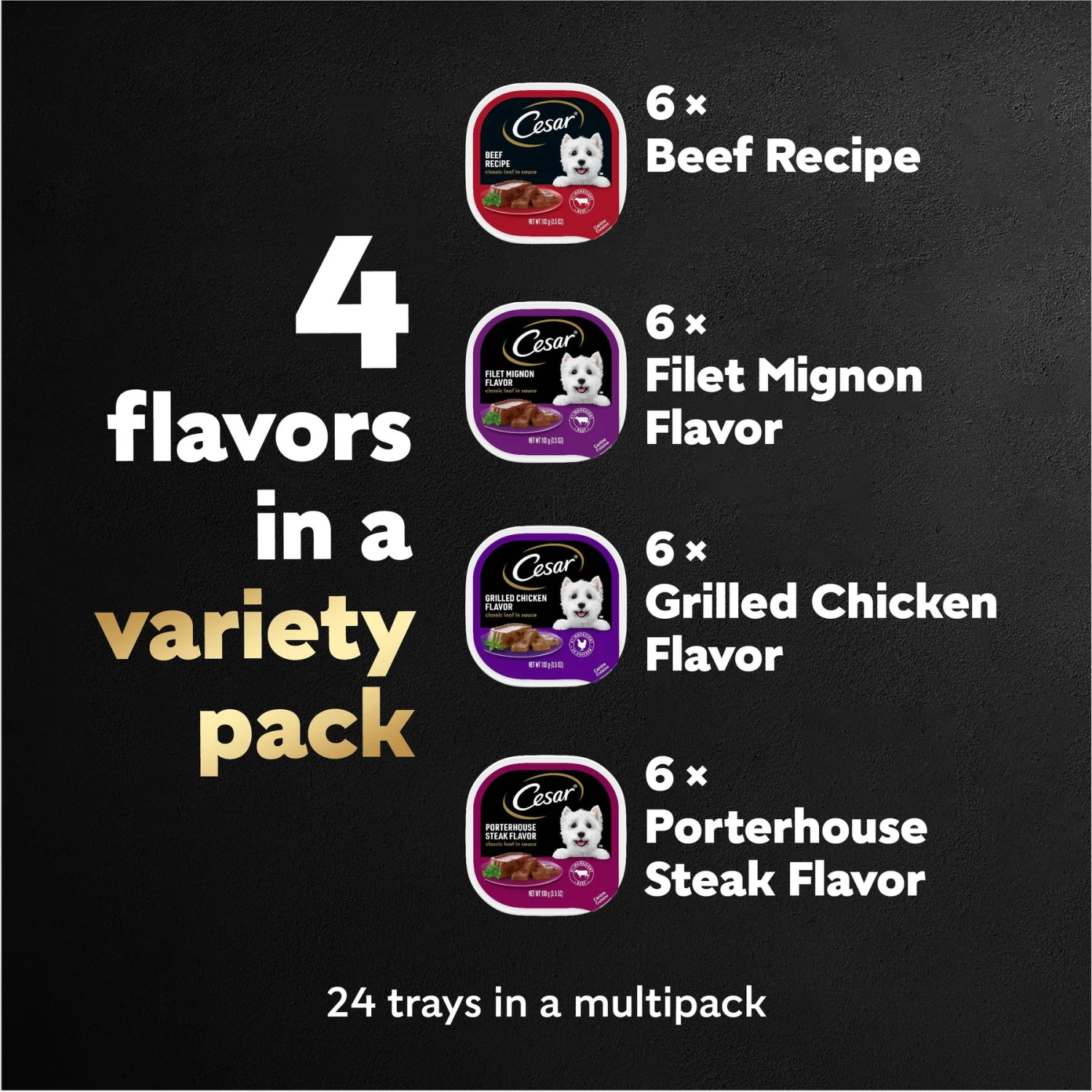 Cesar Classic Loaf In Sauce Beef Recipe, Filet Mignon, Grilled Chicken & Porterhouse Steak Flavors Variety Pack Grain-Free Small Breed Adult Wet Dog Food Trays 11 Cesar Classic Loaf In Sauce Beef Recipe, Filet Mignon, Grilled Chicken & Porterhouse Steak Flavors Variety Pack Grain-Free Small Breed Adult Wet Dog Food Trays - Image 9