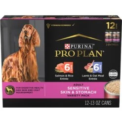 Purina Pro Plan Adult Sensitive Skin & Stomach Salmon & Lamb Wet Dog Food, 13-oz Can, Case Of 12
