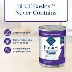Blue Buffalo Basics Skin & Stomach Care Grain-Free Turkey & Potato Senior Canned Dog Food -Snuggle Paws 88193 PT5. AC SS1800 V1646253745