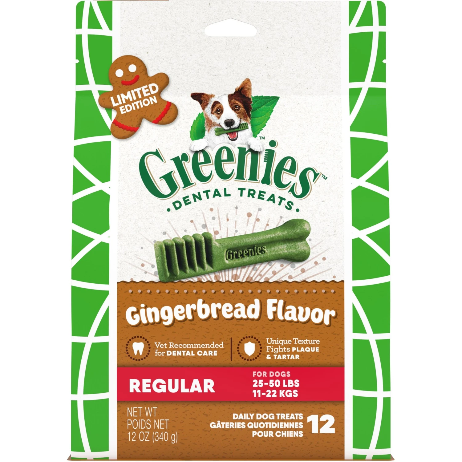Greenies Gingerbread Flavor Regular Dental Dog Treats, 12 Count 3 Greenies Gingerbread Flavor Regular Dental Dog Treats, 12 Count