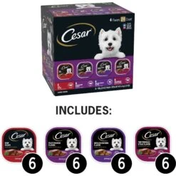 Cesar Classic Loaf In Sauce Beef Recipe, Filet Mignon, Grilled Chicken & Porterhouse Steak Flavors Variety Pack Grain-Free Small Breed Adult Wet Dog Food Trays & Cesar Poultry Variety Pack With Real Chicken, Turkey & Duck Grain-Free Small Breed Adult Wet Dog Food Trays -Snuggle Paws 916334 PT2. AC SS1800 V1689883372