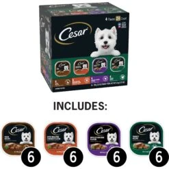 Cesar Classic Loaf In Sauce Beef Recipe, Filet Mignon, Grilled Chicken & Porterhouse Steak Flavors Variety Pack Grain-Free Small Breed Adult Wet Dog Food Trays & Cesar Poultry Variety Pack With Real Chicken, Turkey & Duck Grain-Free Small Breed Adult Wet Dog Food Trays -Snuggle Paws 916334 PT6. AC SS1800 V1689884604