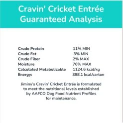 Jiminy's Cravin' Cricket Entree Organic Wet Dog Food, 6 Count -Snuggle Paws 926662 PT6. AC SS1800 V1696253340