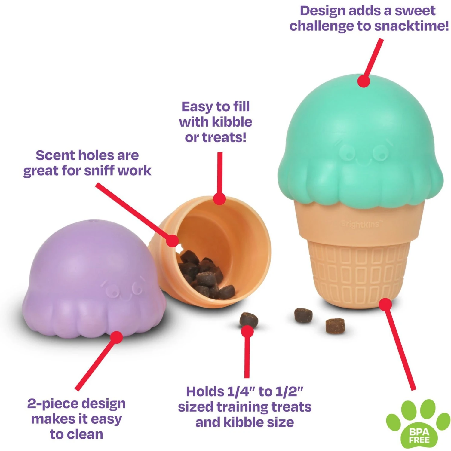 Brightkins Small Ice Cream Treat Dispenser Dog Toy 4 Brightkins Small Ice Cream Treat Dispenser Dog Toy - Image 2