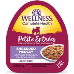 Wellness Petite Entrees Shredded Medley Chicken & Duck Small Breed Natural Wet Dog Food, 3-oz Cup, 12 Count