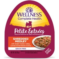 Wellness Petite Entrees Shredded Medley Chicken & Turkey Small Breed Natural Wet Dog Food, 3-oz Cup, 12 Count