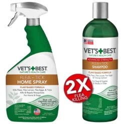 Vet's Best Indoor Flea & Tick Home Spray Refill For Dogs & Vet's Best Advanced Strength Flea & Tick Dog Shampoo