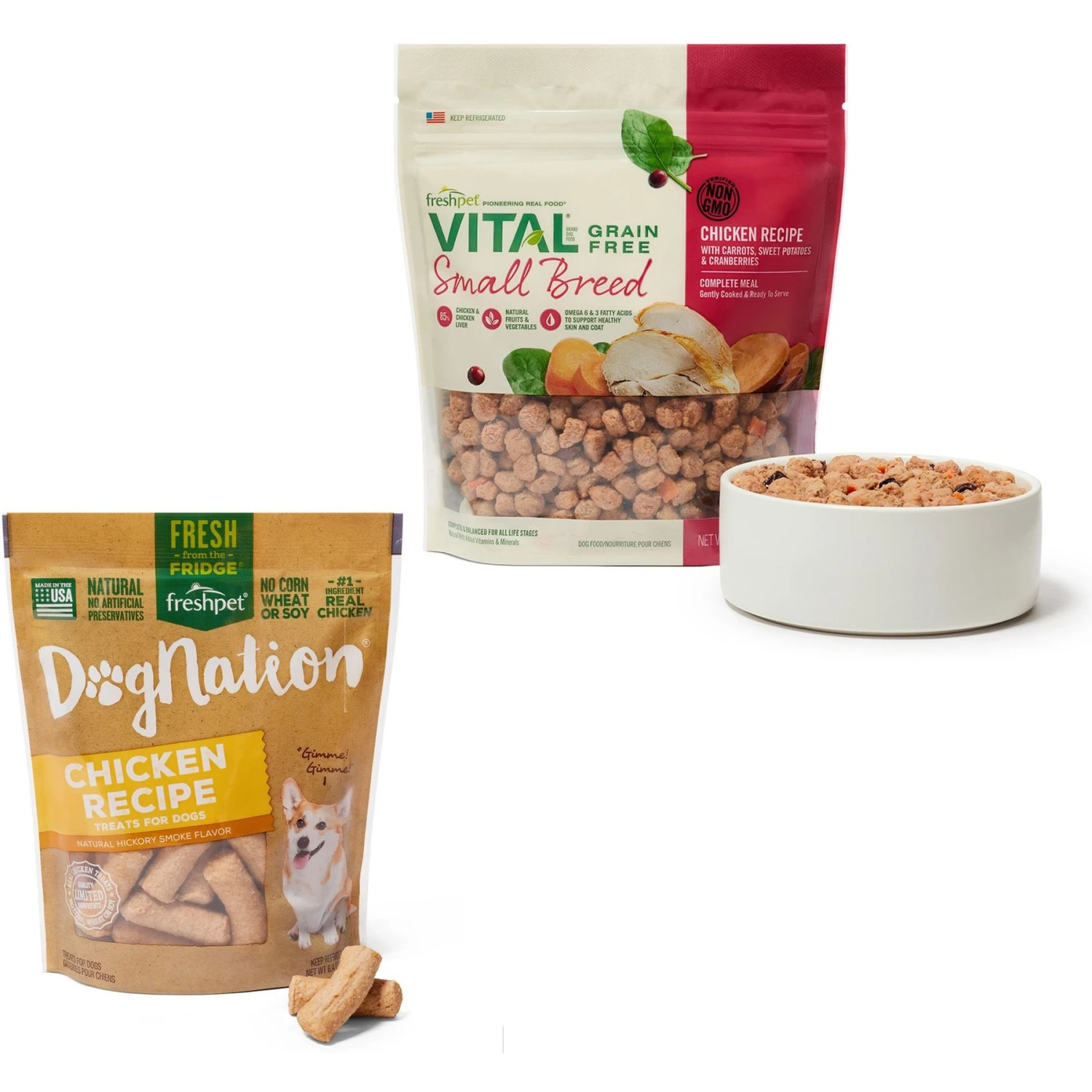 Freshpet Dognation Chicken Recipe Fresh Dog Treats & Freshpet Vital Chicken Recipe Grain-Free Small Breed Fresh Dog Food 3 Freshpet Dognation Chicken Recipe Fresh Dog Treats & Freshpet Vital Chicken Recipe Grain-Free Small Breed Fresh Dog Food
