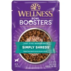 Wellness Bowl Boosters Simply Shreds Tuna, Beef & Carrots Natural Grain-Free Wet Dog Food Mixer Or Topper, 2.8-oz Pouch, Case Of 12 & Wellness Bowl Boosters Simply Shreds Chicken Liver & Broccoli Natural Grain-Free Wet Dog Food Mixer Or Topper, 2.8-oz Pouch, Case Of 12 -Snuggle Paws 971566 PT2. AC SS1800 V1696340507